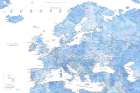 Light blue watercolor detailed map of Europe Art Print