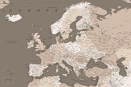 Earth tones detailed map of Europe Art Print