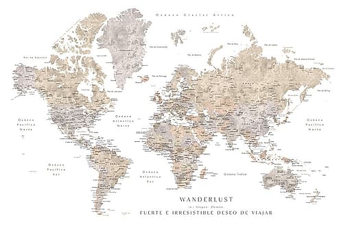 Wanderlust world map in spanish Art Print