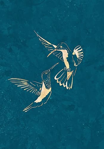 Gold Hummingbird Line art Silhouettes 3 Art Print