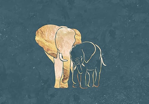 Gold Elephant Line art Silhouettes 2 Art Print