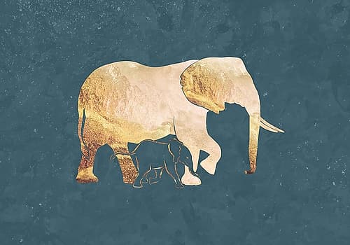 Gold Elephant Line art Silhouettes 2 Art Print