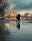 Notre Dame And Cyclist Art Print