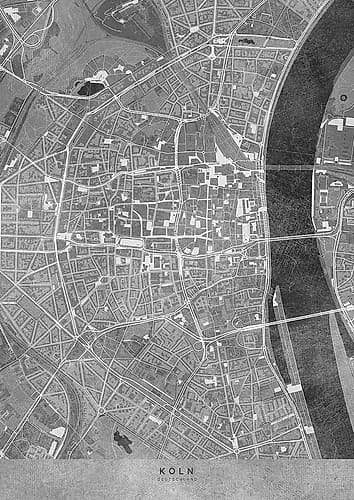 Gray vintage map of KApln downtown Germany Minimalist Print