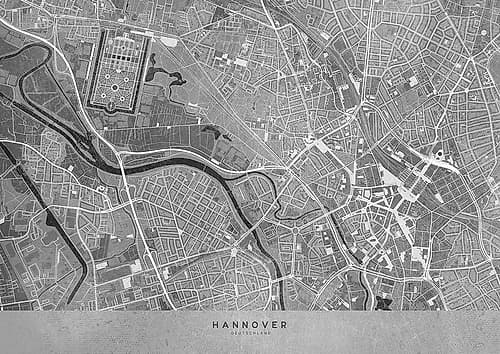 Gray vintage map of Hannover downtown Germany Minimalist Print