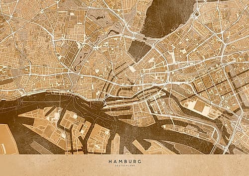 Sepia vintage map of Hamburg downtown Germany Art Print