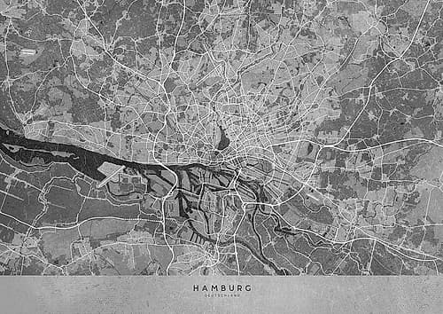 Gray vintage map of Hamburg Germany Minimalist Print