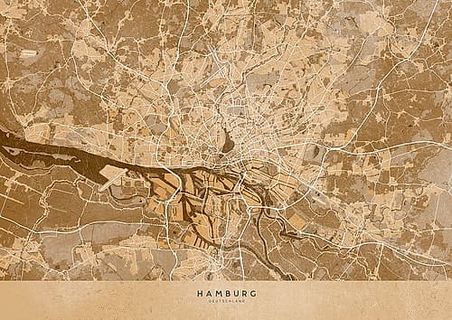 Sepia vintage map of Hamburg Germany Art Print