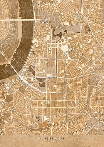 Sepia vintage map of DAAndfrac14;sseldorf downtown Germany Art Print
