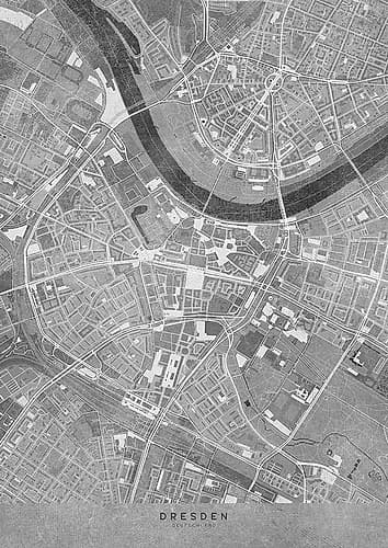 Gray vintage map of Dresden downtown Germany Minimalist Print