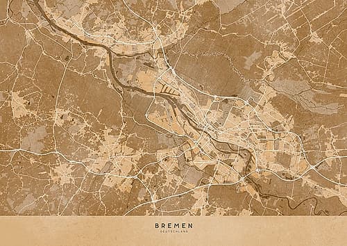 Sepia vintage map of Bremen Germany Art Print