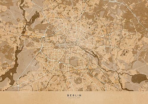 Sepia vintage map of Berlin in Germany Art Print