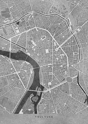 Gray vintage map of Toulouse downtown France Minimalist Print