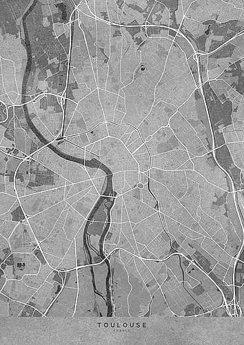Gray vintage map of Toulouse France European Print