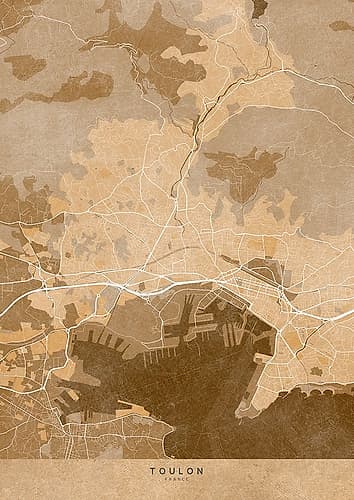 Sepia vintage map of Toulon France Art Print