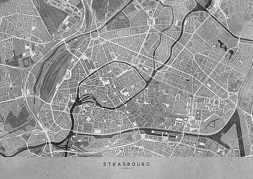 Gray vintage map of Strasbourg downtown France Art Print