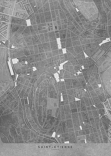Gray vintage map of Saint Etienne downtown France Minimalist Print