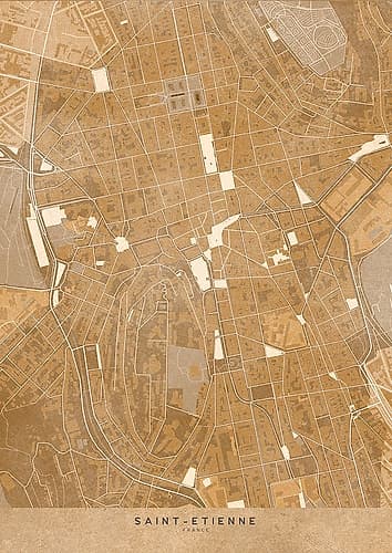 Sepia vintage map of Saint Etienne downtown France Art Print