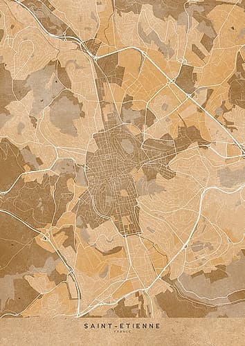 Sepia vintage map of Saint Etienne France Art Print