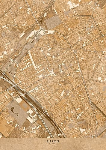 Sepia vintage map of Reims downtown Germany Art Print