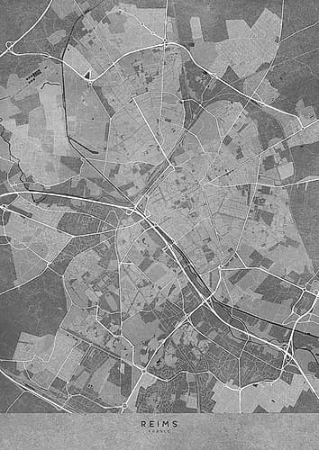 Gray vintage map of Reims France Minimalist Print