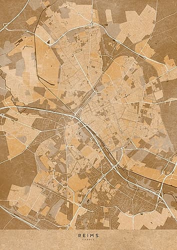Sepia vintage map of Reims France Art Print