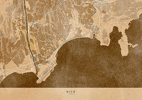Sepia vintage map of Nice France Art Print