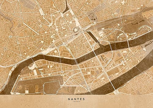 Sepia vintage map of Nantes downtown France Art Print