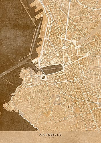 Sepia vintage map of Marseille France Art Print