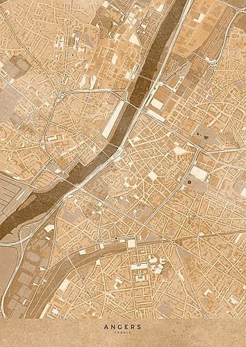 Sepia vintage map of Angers downtown France Art Print