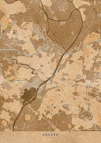 Sepia vintage map of Angers France Art Print