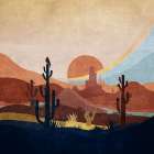 Blue Western Cactus 01 Art Print