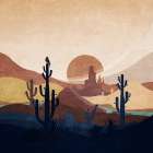 Blue Western Cactus 01 Art Print
