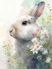 Rabbit and Flowers 1 Art Print