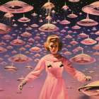 Pink UFO Fever Dream Collage Art Art Print