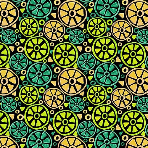 Fruit Slices Turquoise Green Orange On Black Geometric Art Print