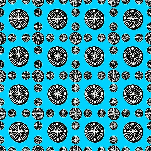 Black White On Blue Tribal Ethnic Circles 3 Geometric Patterns Print