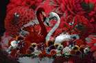 Flamingo A Dahlias Romance Art Print