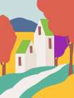Red Forest Cottage Art Print