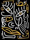 Line Art In White and Yellow Art Print