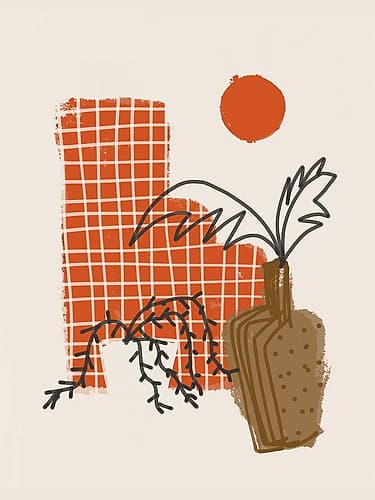 Burnt Orange Garden Sketch Abstract Art Print