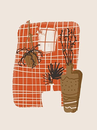 Burnt Orange Interior Sketch Minimalist Print
