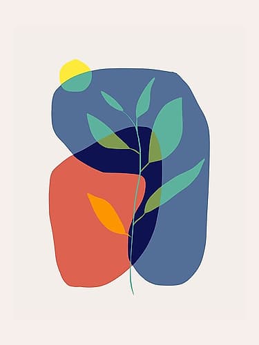 Fossil Plant In Red and Blue Art Print