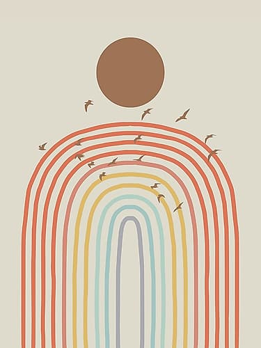 Rainbow Arch And Birds Minimalist Print