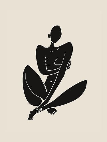 Sitting Nude In Black Minimalist Print