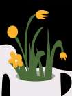 Abstract Sculpture and Yellow Flowers Art Print
