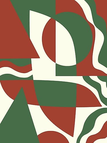 Geometrical Red And Green Minimalist Print