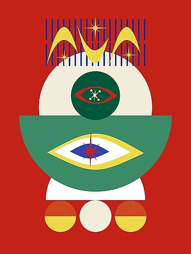 Mid Century Retro Red Abstract Art Print
