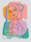 Line Art Portrait  With Abstract Paint Art Print
