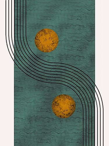 Aquamarine Marble With Golden Sphere Minimalist Print